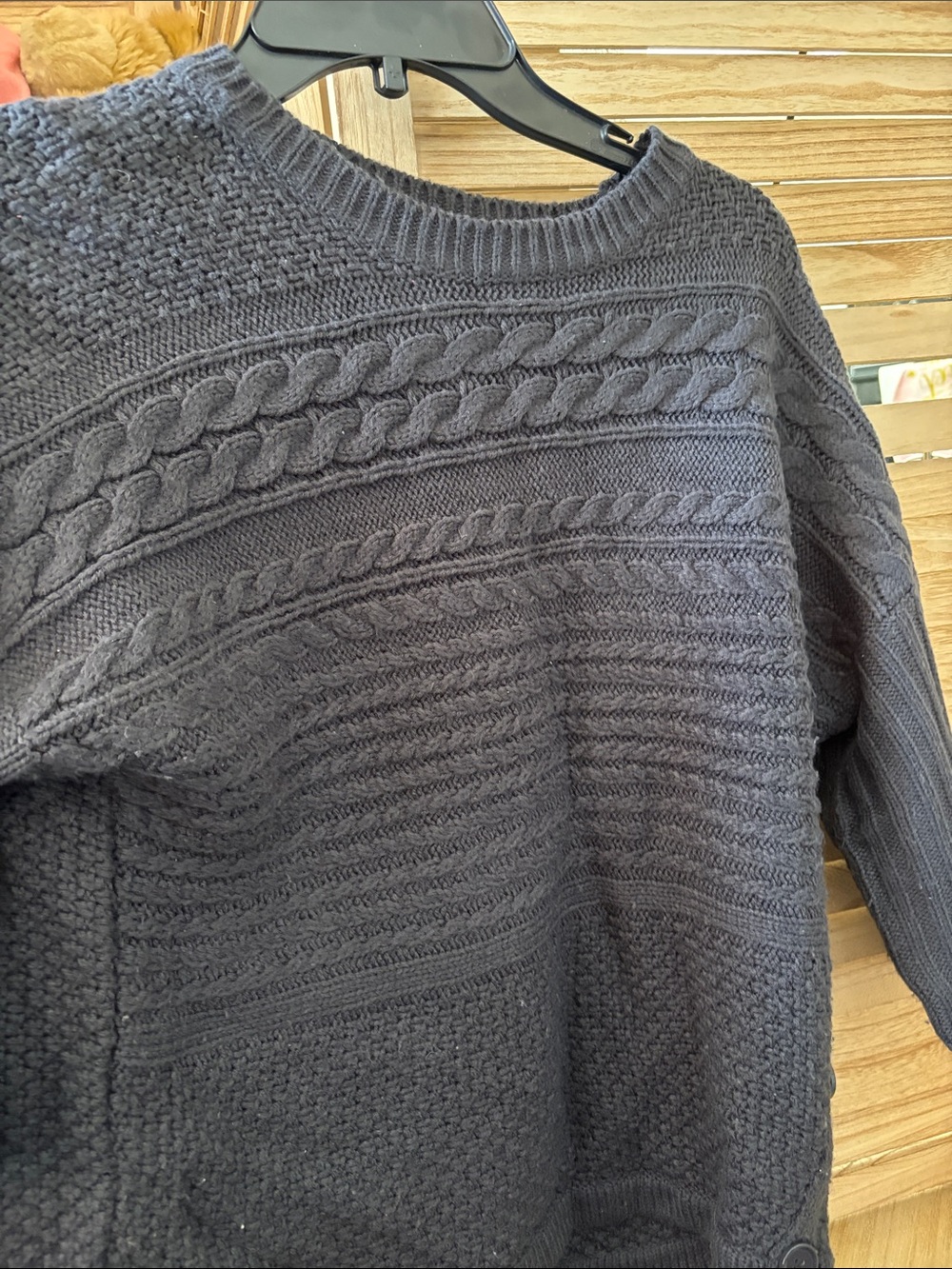 dressbarn Ladies Charcoal Cable Knit Crewneck Sweater Elbow Sleeves Small